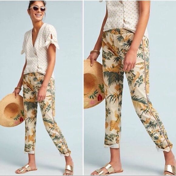 Anthropologie Relaxed Chino Pant Tropical Print 26 - Picture 1 of 9